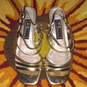 Gold Strappy Heels - Fine Leather!